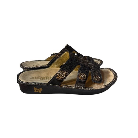 Alegria By PG Lite Womens Black Slip-On Sandals With Adjustable Straps & Gold Ac - Picture 3 of 7